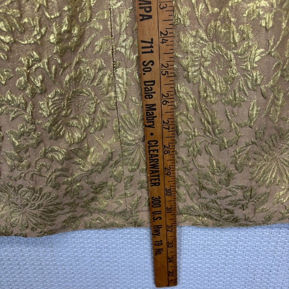 J. Crew Gold Brocade Mini Cocktail Dress Sz 10 Metallic Floral Pockets Silk Vtg - Picture 8 of 8